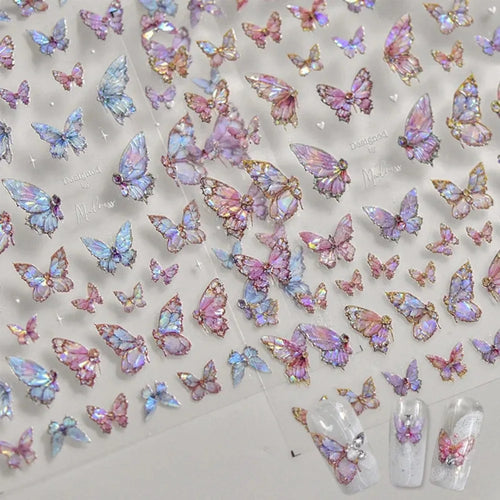1pcs 5D Luxury Kawaii Butterfly Nail Stickers Japanese Glitter Shell Aurora Nail Art Decorations Decals DIY Manicure Slider Foil - Curl and Collar