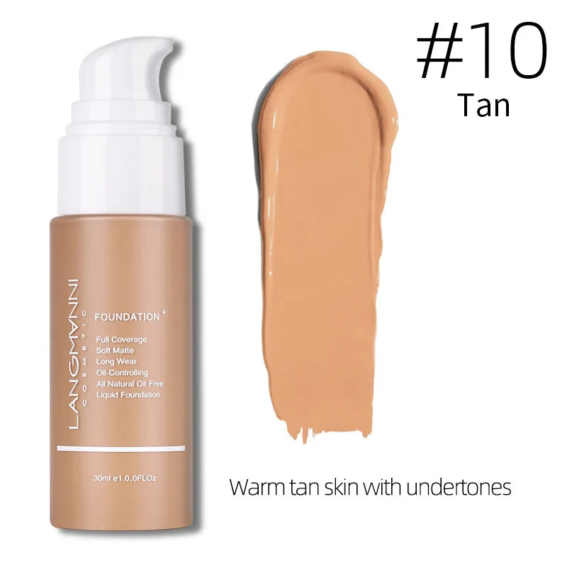 Langmanni 30ml Matte Face Foundation Cream Waterproof Liquid Foundation Oil Control Cover Base Concealer Makeup Cosmetics - Curl and Collar