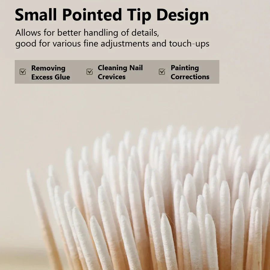 100Pcs Double-Ended Cotton Swabs Fine Pointed Tips for Nail Art Makeup Eyeliner Correction - Beauty Tools - Curl and Collar