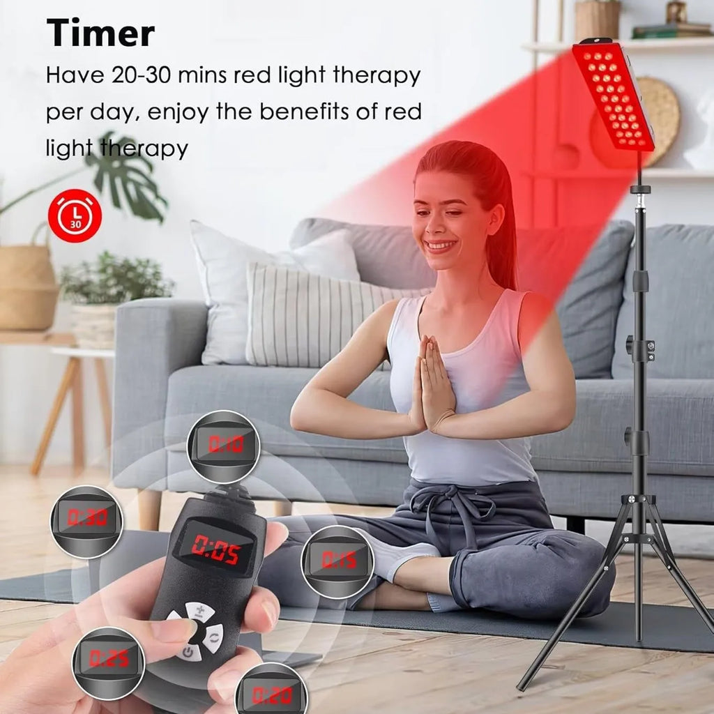 Red Light Infrared Therapy Lamp Facial Beauty Skin Care LED Large Lamp Telescopic Stand Dimmable Timer for Skin Rejuven Home Use - Curl and Collar
