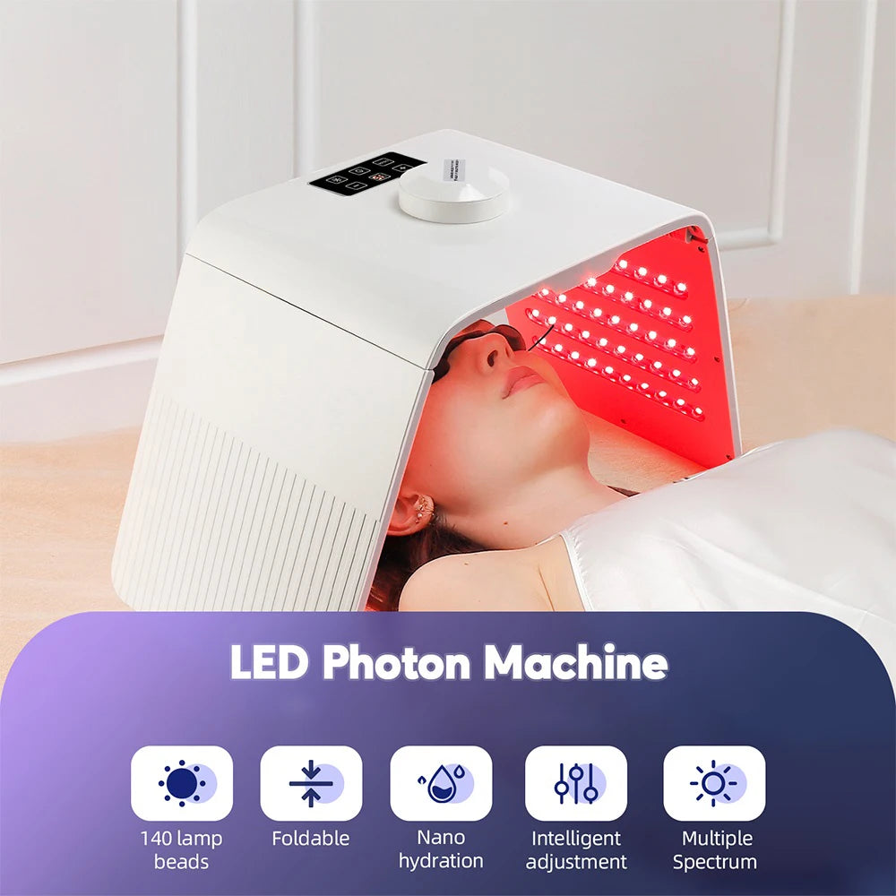 Foldable 7 Color LED Photon Facial Body Beauty Machine Skin Rejuvenation Light Nano Spray Equipment Home Skin Care SPA Instrument - Curl and Collar