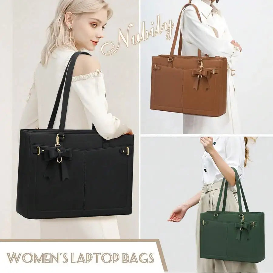 NEWHEY Women's Handbag, Large Capacity PU Laptop Tote Bag, 14inch Waterproof, with Zipper Pocket - Curl and Collar