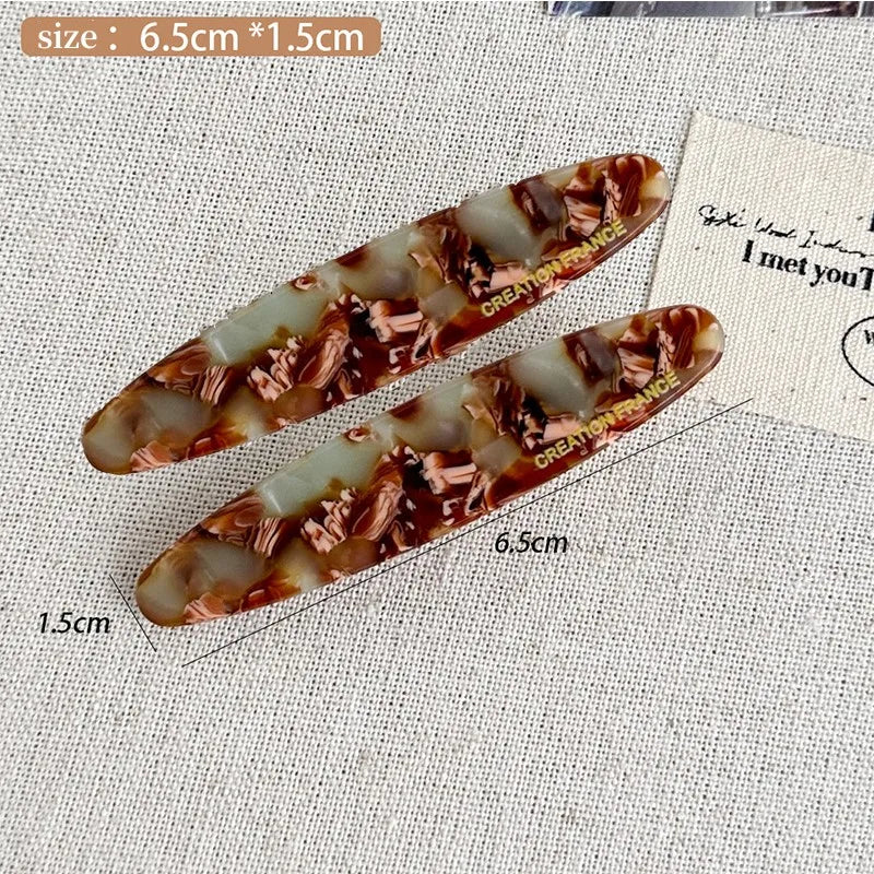 2 Pcs New Simple Acetate Fiber Hairpins,women Oval Geometric Side Clips, Colorful Duckbill Clips, One-word Clip Hair Accessories