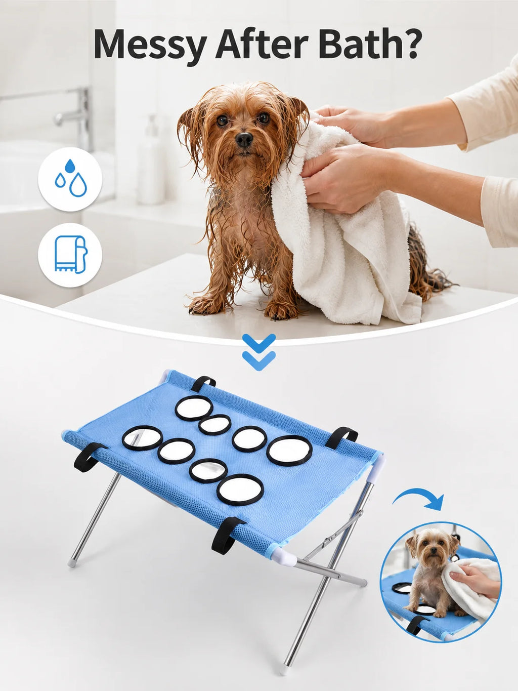 Pet Bathing Hammock Stand Foldable Dog Cat Grooming Drying Table Breathable Mesh Bath Helper for Small Pets - Curl and Collar