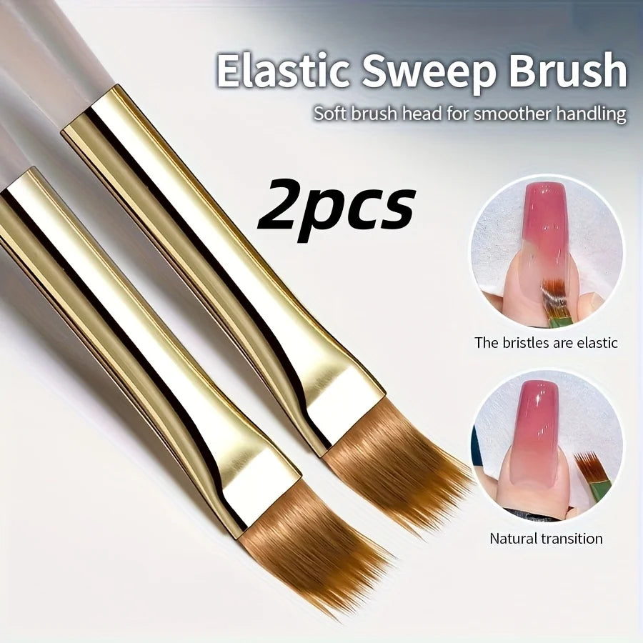 2pcs Wide Soft Bristle Nail Brush Gradient Design Acrylic Handle Gel Polish Applicator Nail Tools - Curl and Collar
