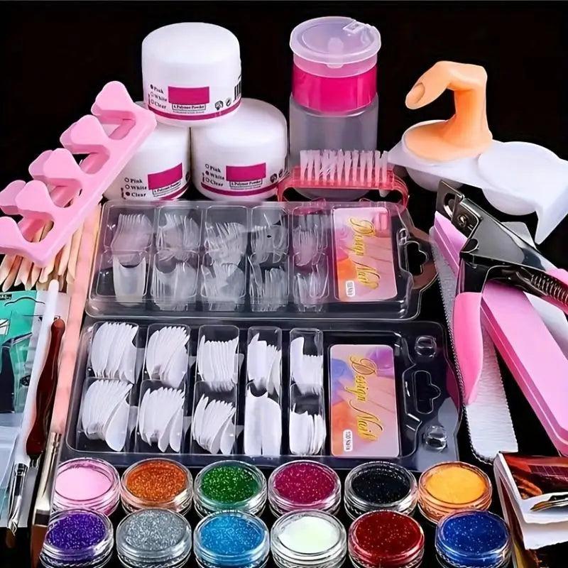 23-in-1 Acrylic Nail Kit for Beginners — Includes 12 Acrylic Powder Colors, Nail Extension Tools, and Various Manicure Tools - Curl and Collar
