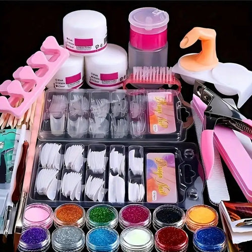 23-in-1 Acrylic Nail Kit for Beginners — Includes 12 Acrylic Powder Colors, Nail Extension Tools, and Various Manicure Tools - Curl and Collar