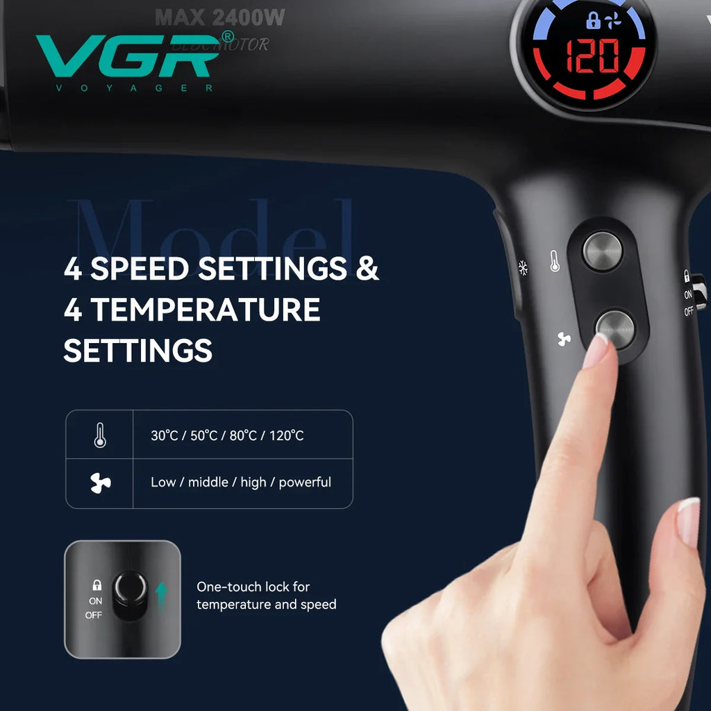 VGR Hair Dryer Professional Hair Dryer Machine Negative Ion Blow Dryer BLDC Motor 110000 RPM Hair Salon for Household Use V-469 - Curl and Collar