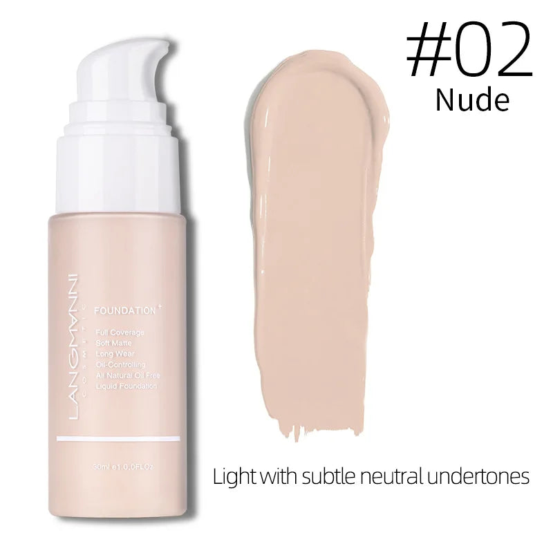 Langmanni 30ml Matte Face Foundation Cream Waterproof Liquid Foundation Oil Control Cover Base Concealer Makeup Cosmetics - Curl and Collar
