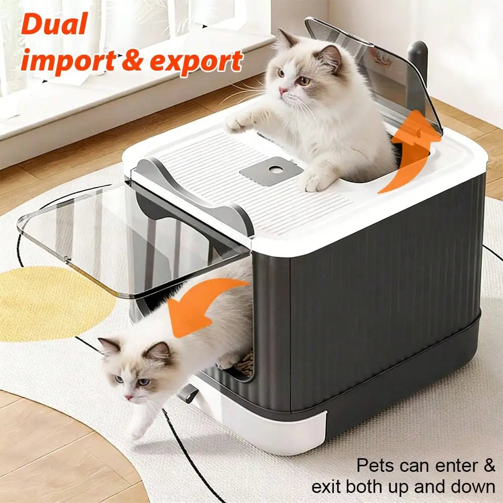 Extra Large Enclosed Cat Litter Box 4 In 1 Top Entry Front Pull Out Drawer Design Odor Control Activated Carbon Filter With Litter Scoop Splash Proof Spacious Kitty Toilet For Multiple Large Cats Up To 44 Lbs Easy Clean Moder - Curl and Collar