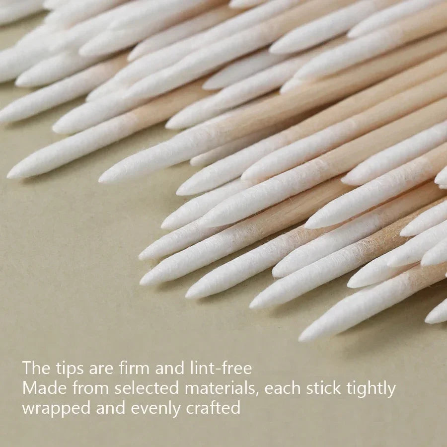 100Pcs Double-Ended Cotton Swabs Fine Pointed Tips for Nail Art Makeup Eyeliner Correction - Beauty Tools - Curl and Collar