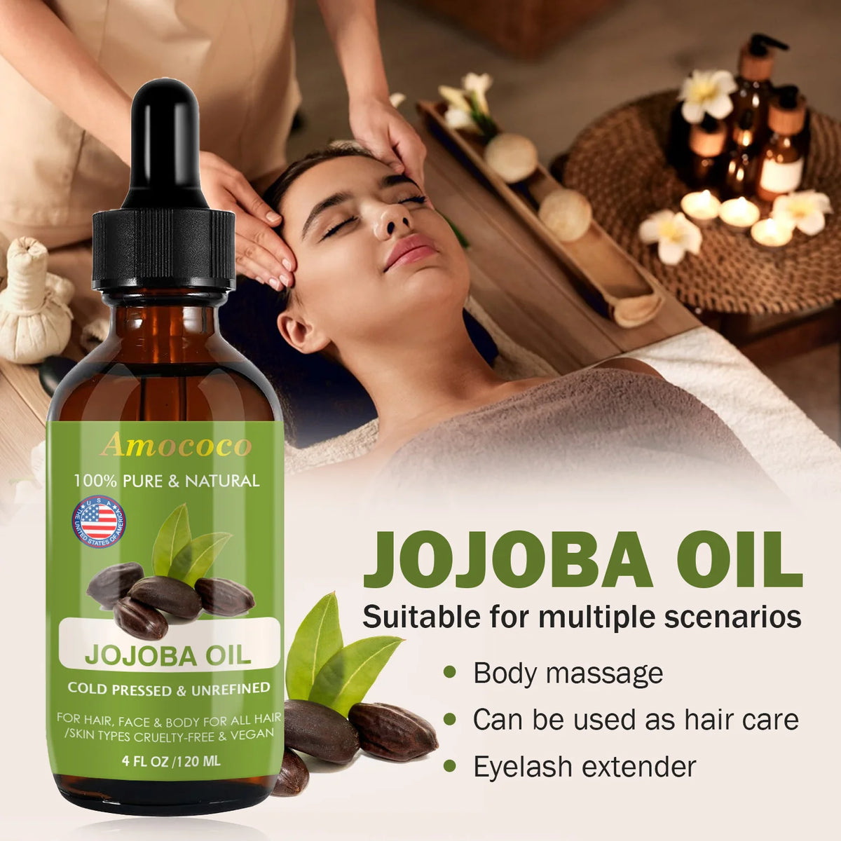 Amococo 2pcs Jojoba Oil and Rosehip Oil Natural Face Oil for Skin and Hair Cold Pressed Body Oil Moisturizing Care Lightweight Beauty Oil for All Skin Types Vegan Skin Care Oil 120ml Each - Curl and Collar