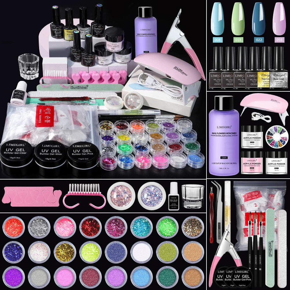 Professional Manicure Set Acrylic Powder Complete Manicure Set, Glitter Powder, Manicure Liquid, Decorative Crystal Kit