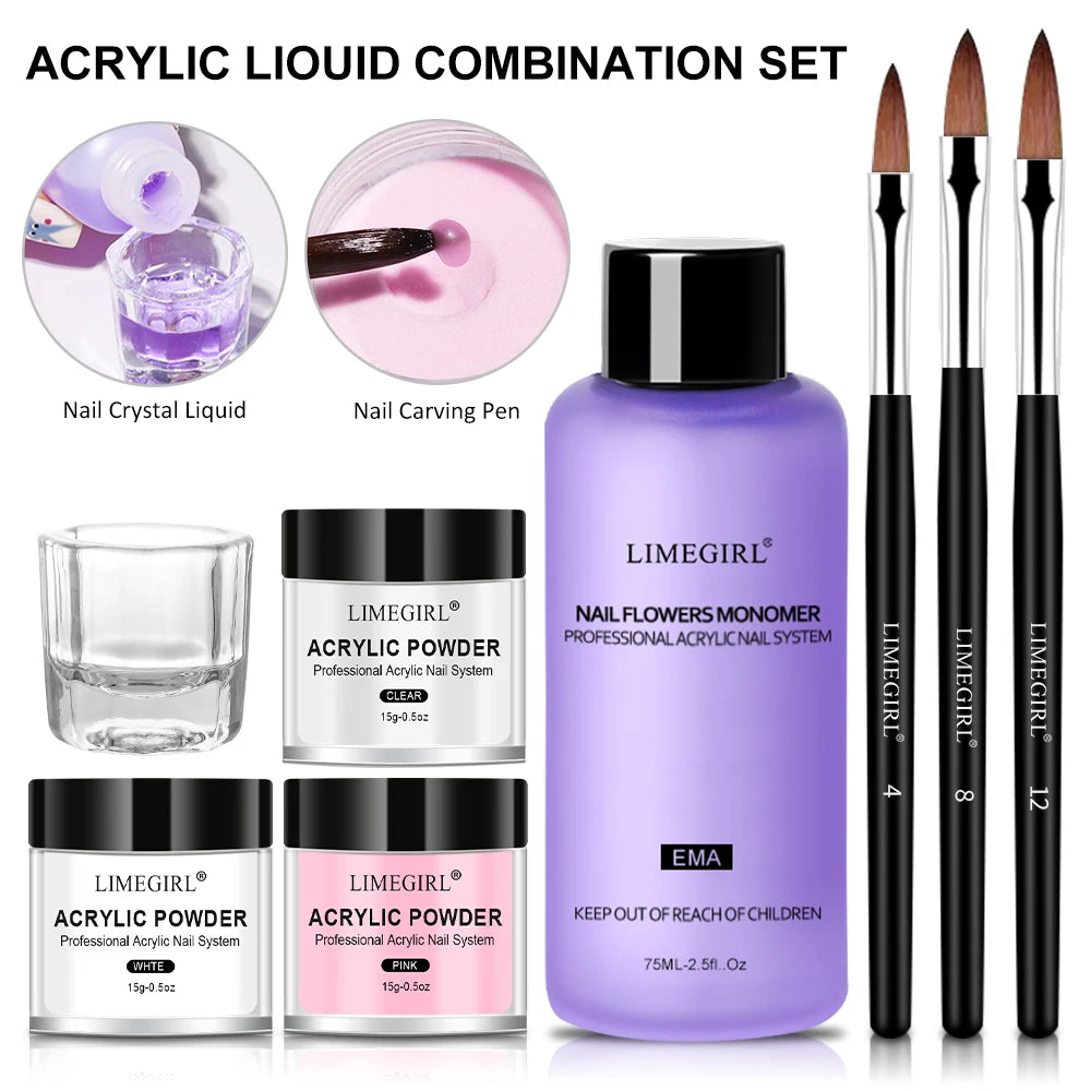 Professional Manicure Set Acrylic Powder Complete Manicure Set, Glitter Powder, Manicure Liquid, Decorative Crystal Kit