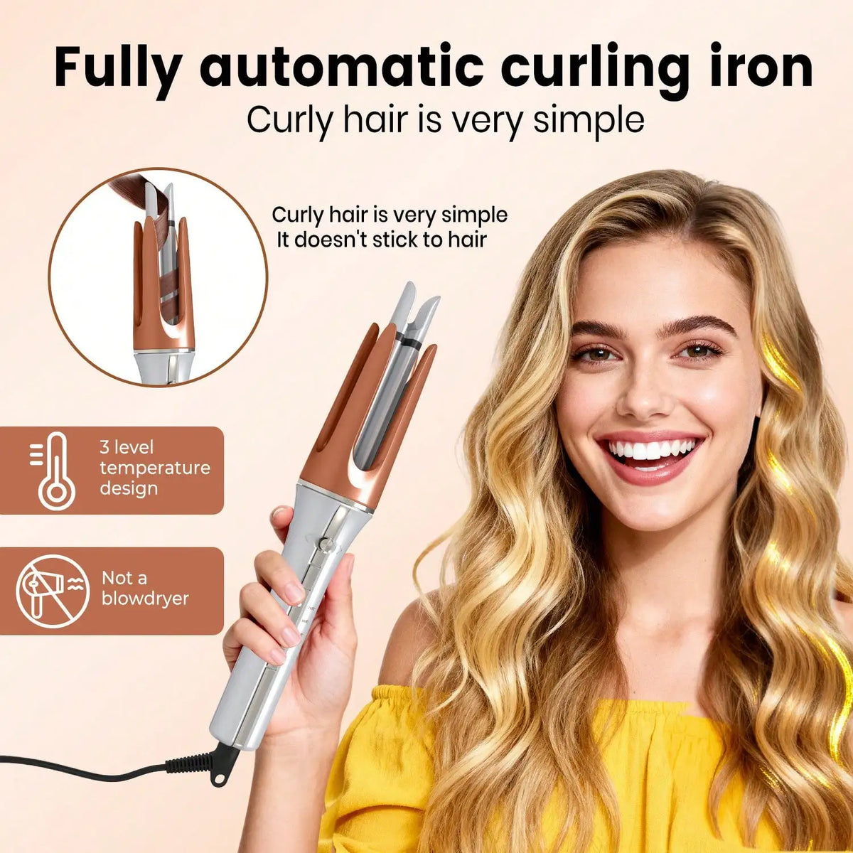 Portable Hair Curler For Ladies Business Trip Hotel Use 1PCS Valentine's Day Gift Adjustable Temperature 360° Swivel Cord Curling Wand Automatic Curling Iron Lazy Curl Negative Ion Perm Big Curl Big Curl Big Wavy Girl Does N - Curl and Collar