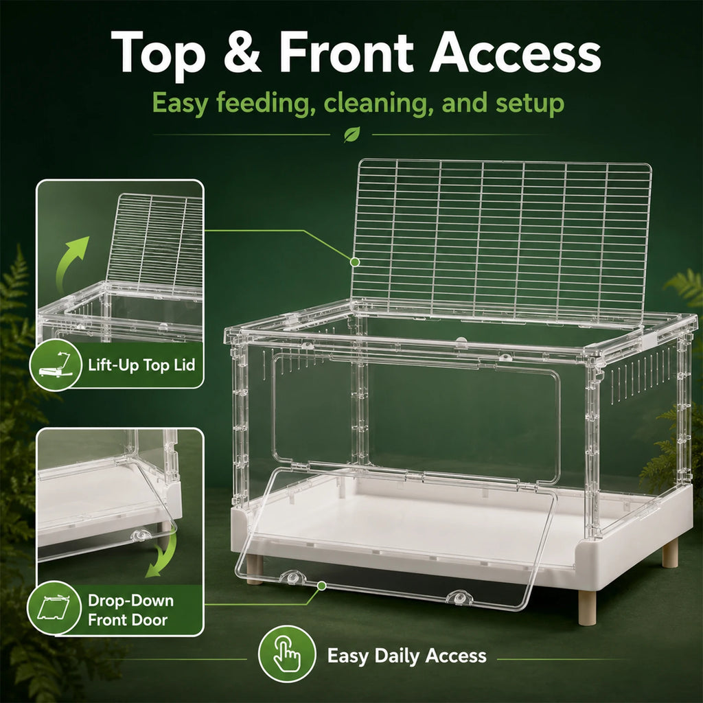 Foldable Acrylic Reptile Terrarium, Clear Ventilation Habitat Cage with Front Opening Door, Portable Collapsible Terrarium Box for Pets, Suitable for Frogs, Amphibians, Reptilians, Arachnids, Tortoises, Hamsters and Small Ani - Curl and Collar