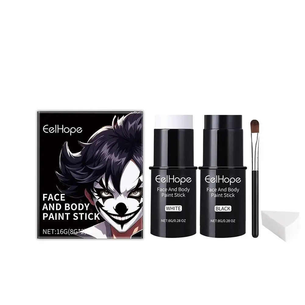 Black White Face Body Paint Kit Cover Foundation Clown Colorful Long Lasting Waterproof Halloween Festive Makeup Accessories Set
