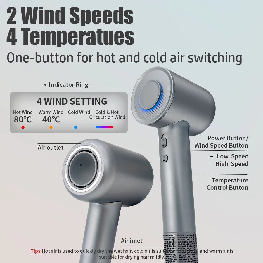 Professional Hair Dryer High-Speed 110V Personal Blower Hair Care Styling Negative Ion Tool Magnetic Nozzle Fast Hair Blow Dryer - Curl and Collar