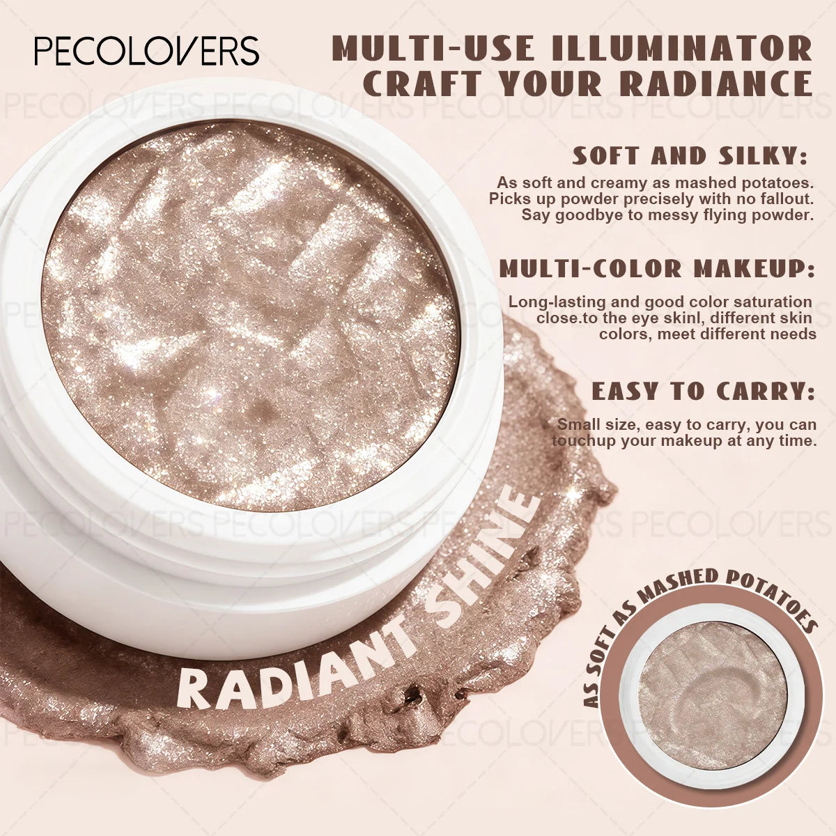 10PCS/SET Glitter Highlight Eyeshadow Palette Mashed Potatoes Texture Lasting Shimmer Illuminator Brighten Highlighter Eye Cosmetic - Curl and Collar