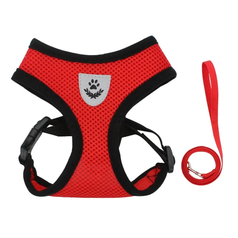 Summer Cat Dog Harness Lead Leash Adjustable Vest Polyester Mesh Breathable Harnesses Reflective for Small Dog Cat Lesah - Curl and Collar