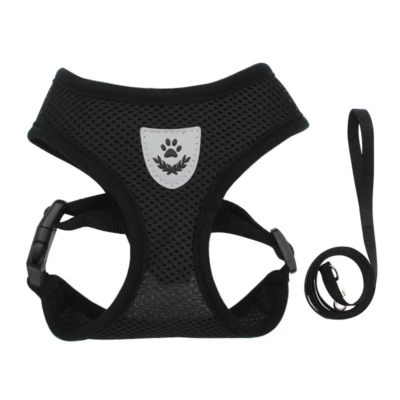 Summer Cat Dog Harness Lead Leash Adjustable Vest Polyester Mesh Breathable Harnesses Reflective for Small Dog Cat Lesah - Curl and Collar