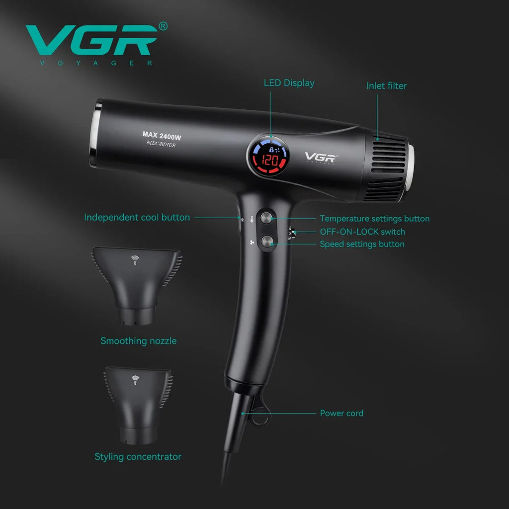 VGR Hair Dryer Professional Hair Dryer Machine Negative Ion Blow Dryer BLDC Motor 110000 RPM Hair Salon for Household Use V-469 - Curl and Collar