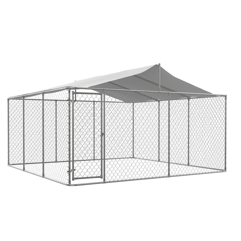 14.8x14.8x7.6 ft Heavy Duty Galvanized Steel Outdoor Dog Kennel with Waterproof UV Cover Lockable Gate Playpen for Large Pets - Curl and Collar