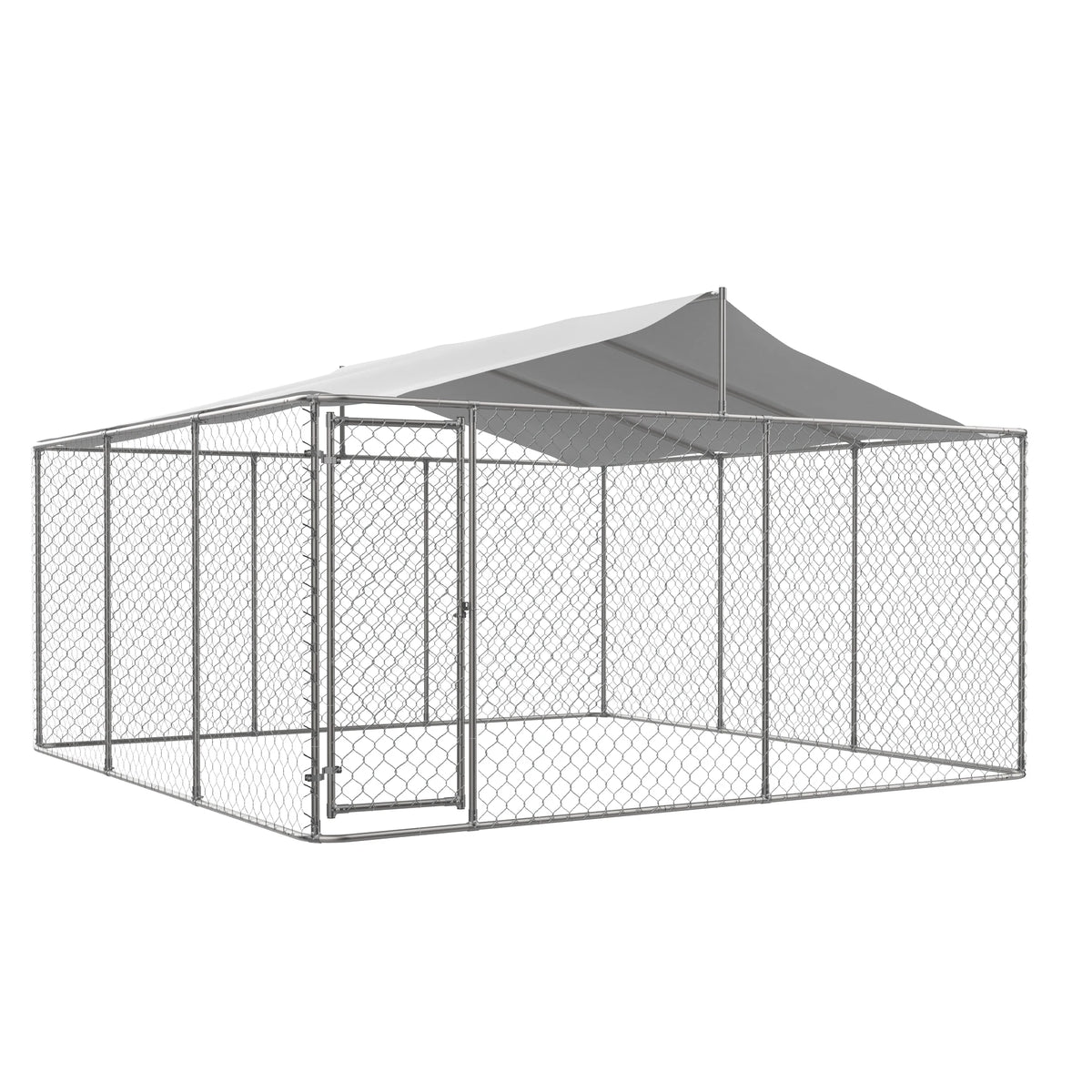 14.8x14.8x7.6 ft Heavy Duty Galvanized Steel Outdoor Dog Kennel with Waterproof UV Cover Lockable Gate Playpen for Large Pets - Curl and Collar