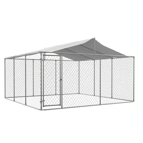 14.8x14.8x7.6 ft Heavy Duty Galvanized Steel Outdoor Dog Kennel with Waterproof UV Cover Lockable Gate Playpen for Large Pets - Curl and Collar