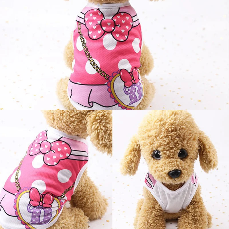 Pet Dog Clothes Cartoon Clothing Puppy Dogs Soft Vests Summer Shirt Casual T-Shirt for Small Pet Supplies - Curl and Collar