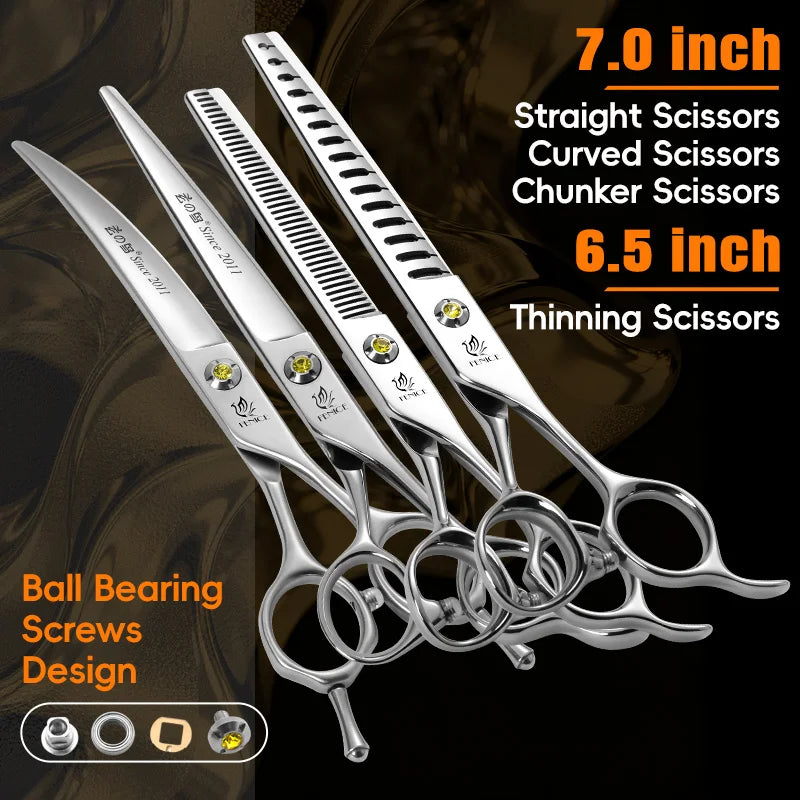 Fenice High-grade JP440C Alloy Steel 7.0/7.5 inch Pet Grooming Scissors Dog Hair Cutting Shears Tool for Pet Groomer Beautician - Curl and Collar