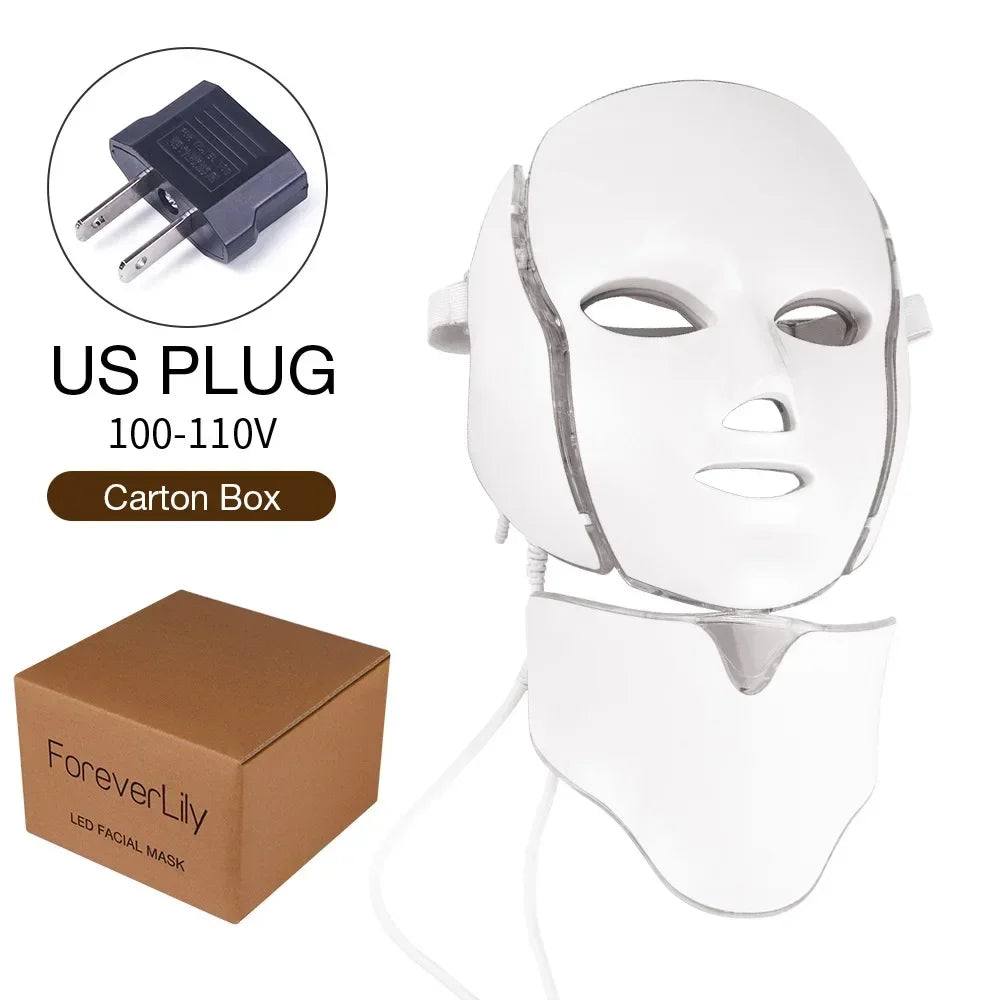 7 Colors Light LED Face Neck Beauty Mask Photon Red Light Facial Skin Care Anti Aging Rejuvenation Brighten Skin Care Tool - Curl and Collar
