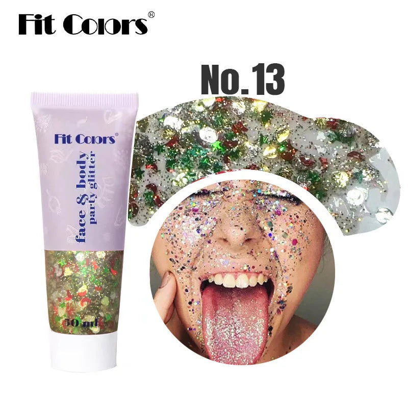 20 Colors Body Glitter Gel Mermaid's Scale Chunky Glitter Sequins Gel for Face Body Hair Nail Christmas and Party - Curl and Collar
