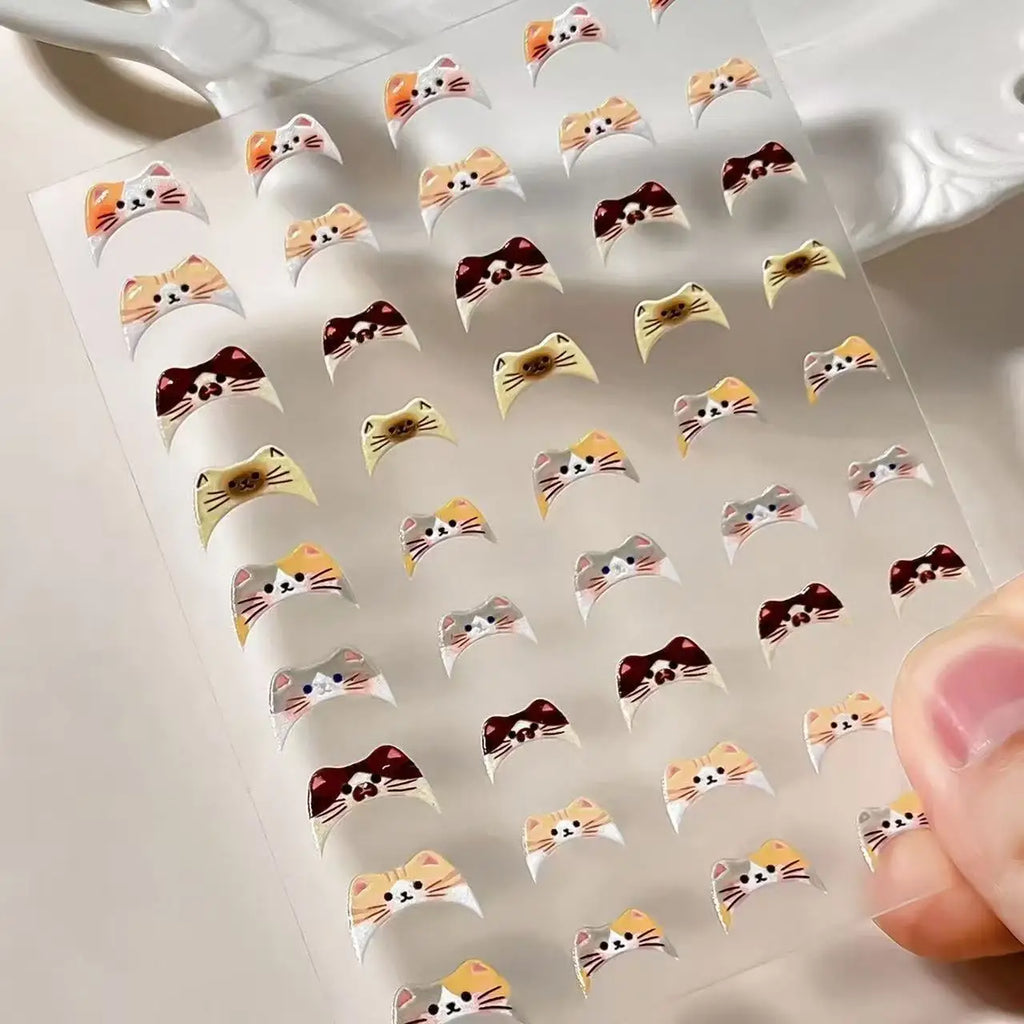 1pc/3pcs INS Cute Cat Emoji Nail Stickers, Embossed 3D DIY French-Style Kitten Fingertip Decoration Decals