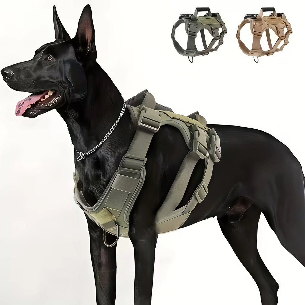 Reflective anti sprint dog harness, suitable for strong large dogs, no traction chest vest, suitable for strong dog breeds, large dog walking harness with combing brush set, luminous safety dog chest equipment, adjustable lar - Curl and Collar