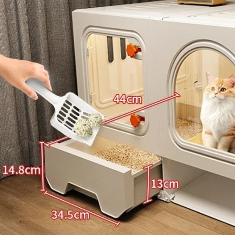 Large Cat House Transparent Drawer Cat Houses Habitats Partition Pet Cats Kitten Cage with Storage Room Kittens Enclosure Cages - Curl and Collar