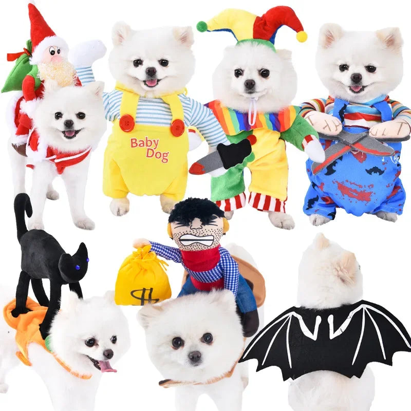 Halloween Funny Dog Clothes for Small Medium Dogs Cats Party Dressed Up Cosplay Costumes Bulldog French Chihuahua Pet Outfits - Curl and Collar