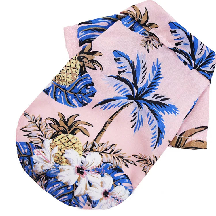 Hawaiian Style Pet Dog Clothe Summer SandBeach Dog Shirts for Small Medium Dogs Puppy Cat Clothing Ropa Perro Pug French Bulldog - Curl and Collar