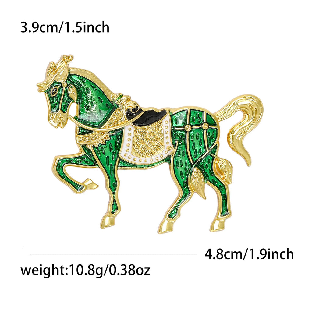 Classic Rhinestone Horse Brooches for Women Enamel Zodiac Animal Pins Office Party Friend New Year Gifts Jewelry Accessories - Curl and Collar