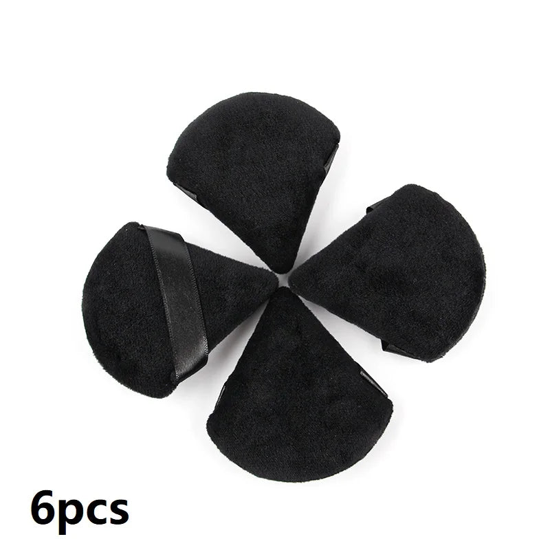 1/2/3/6Pcs Triangle Velvet Powder Puff Face Cosmetic Eye Beauty Makeup Tool Reusable Sponge Washable Mini Powder Puff Accessorie - Curl and Collar