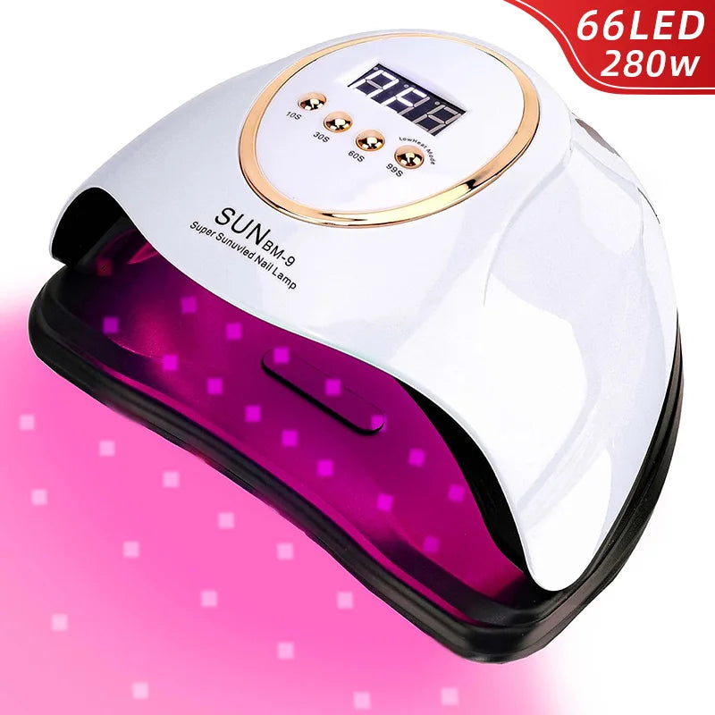 LED Nail Lamp For Manicure 280W Nail Dryer Machine UV Drying Lamp For Curing UV Gel Nail Polish With Motion Sensing LCD Display - Curl and Collar