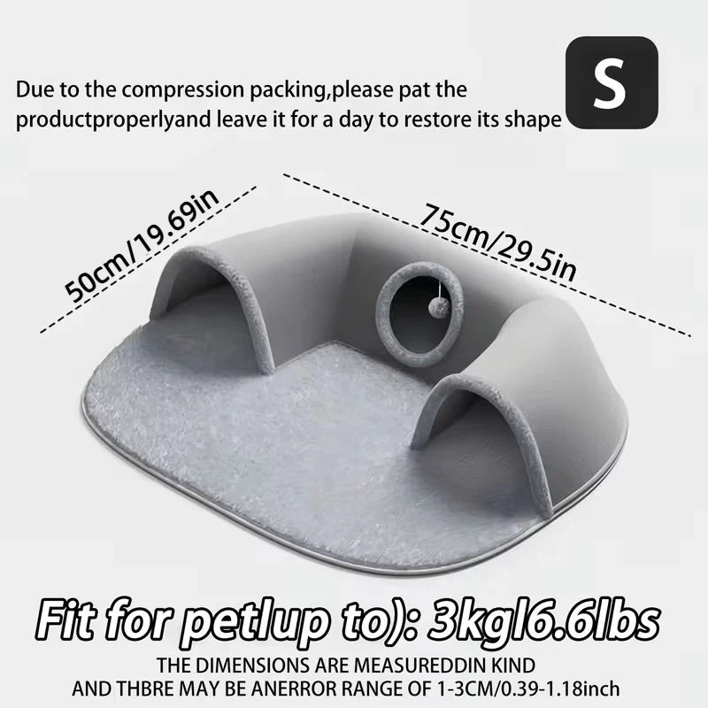 Multifunctional U-shaped Cat Tunnel Bed—A Detachable, Washable Plush Tunnel Bed That Combines Play and Rest; Suitable for Home, Indoor, and balcony Use. - Curl and Collar