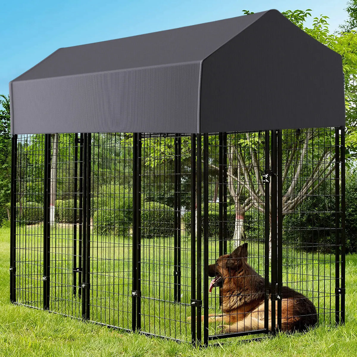Oversized Large Dog Kennel Outdoor with Anti-UV Waterproof Cover Dog Playpen House Fence Pet Crate Metal Welded Wire - Curl and Collar