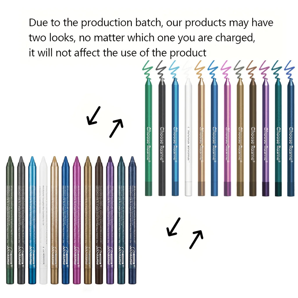 12 Pcs Set of Waterproof Eyeliner Pens with Shimmering Effects - Includes Eyeshadow Durable and Easy to Color Highlighter - Curl and Collar