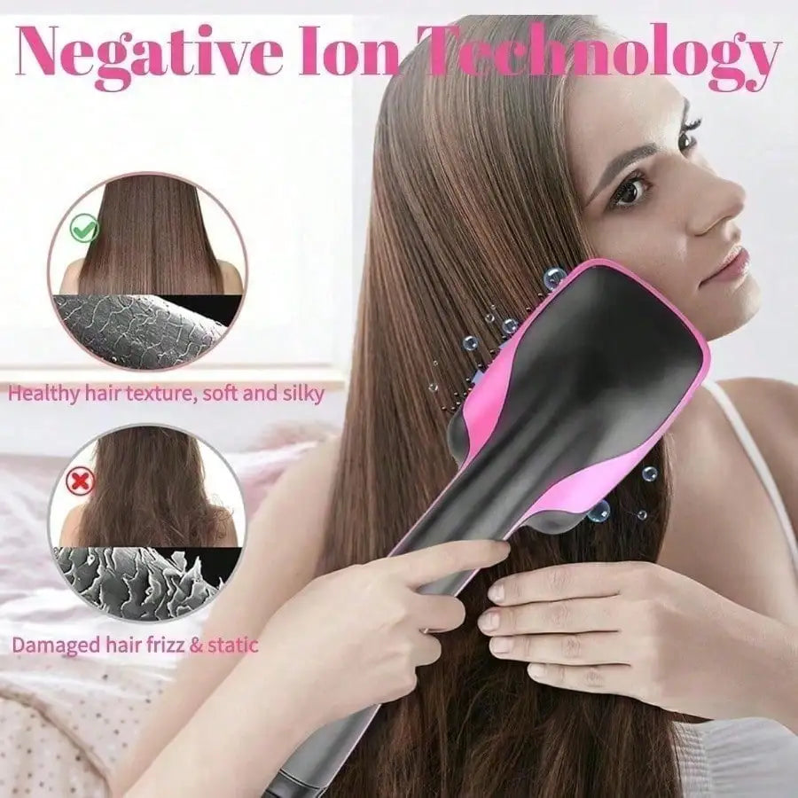 3-in-1 Styling Tool: Negative Ion Hot Air Straightener—Combines Straightening, Drying, and Smoothing Functions in One Device - Curl and Collar