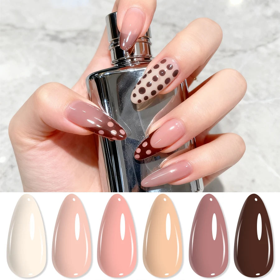6Pcs Gel Nail Polish Set Milk Tea Popular Color UV LED Nail Gel for Nail Art Easy Apply & Soak Off DIY Home Manicure Salon Use - Curl and Collar