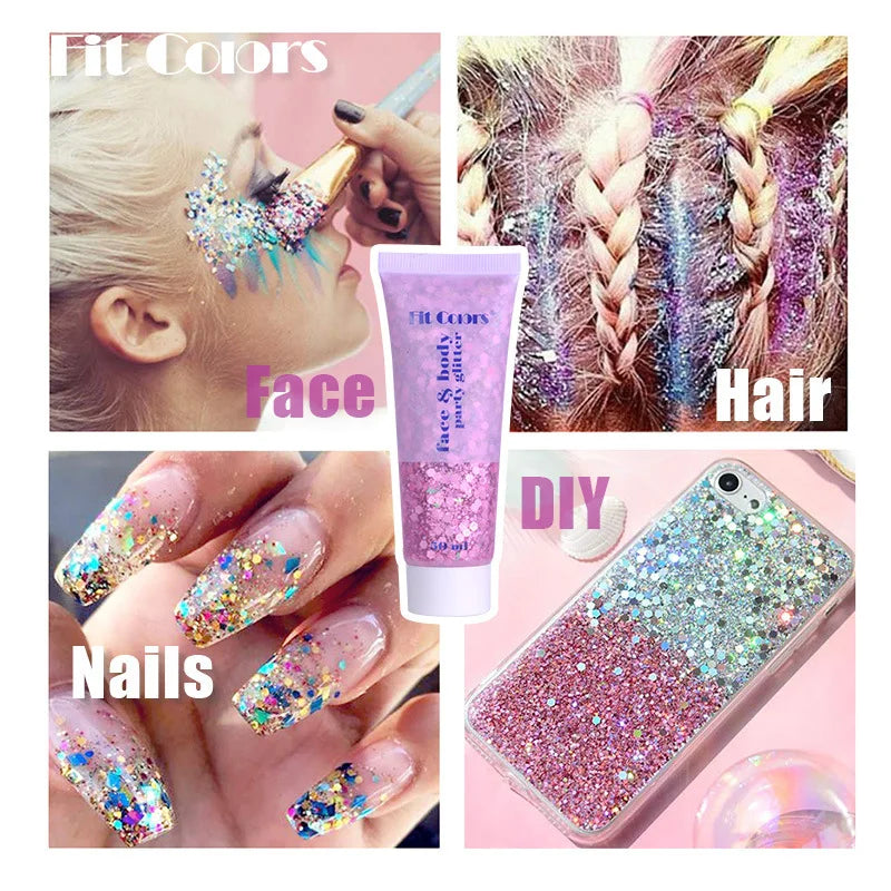 20 Colors Body Glitter Gel Mermaid's Scale Chunky Glitter Sequins Gel for Face Body Hair Nail Christmas and Party - Curl and Collar