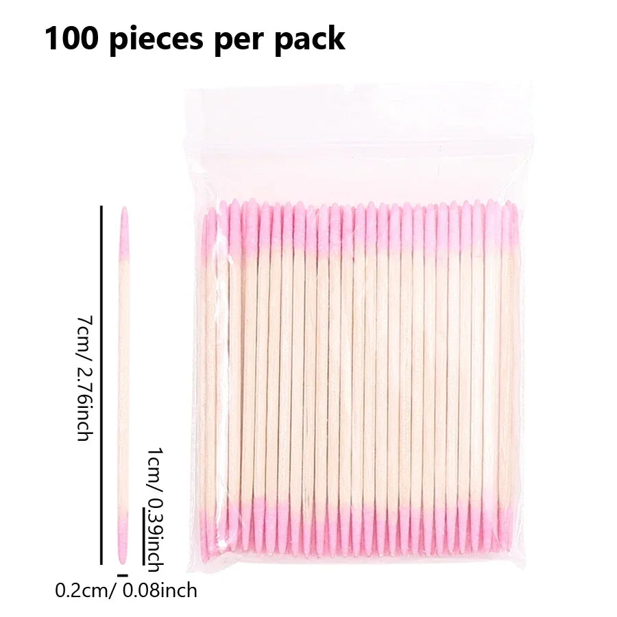 100Pcs Double-Ended Cotton Swabs Fine Pointed Tips for Nail Art Makeup Eyeliner Correction - Beauty Tools - Curl and Collar