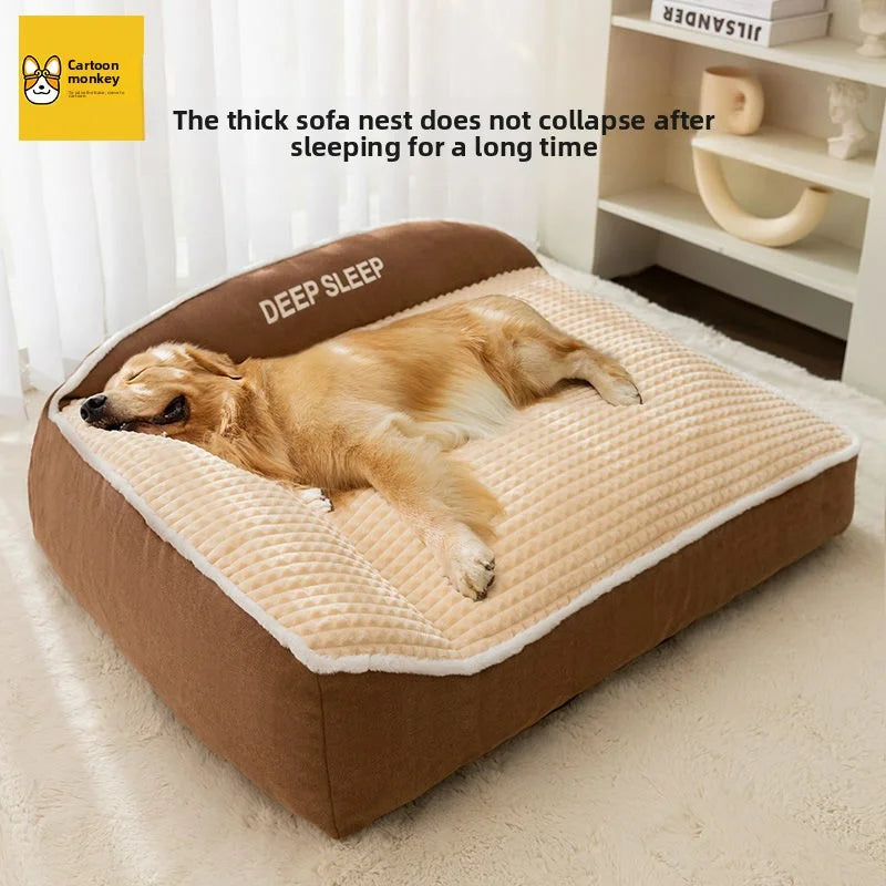 Kennel Winter Warm Dog Bed Large Super Thick Four-season Universal Removable Cat and Dog Sofa Autumn and Winter Pet Supplies - Curl and Collar
