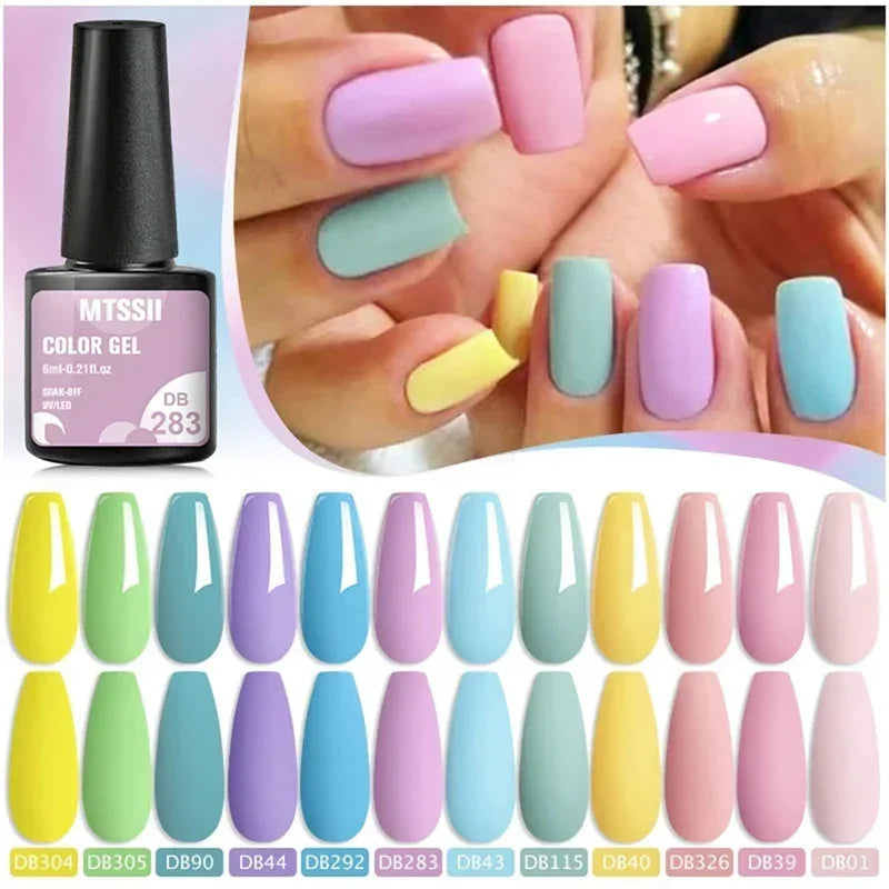 MTSSII 12pcs Gel Nail Polish Set Nude Pink Red Glitter Semi Permanent Soak Off UV Gel Varnish Manicure Kit Nail Supplies DIY - Curl and Collar